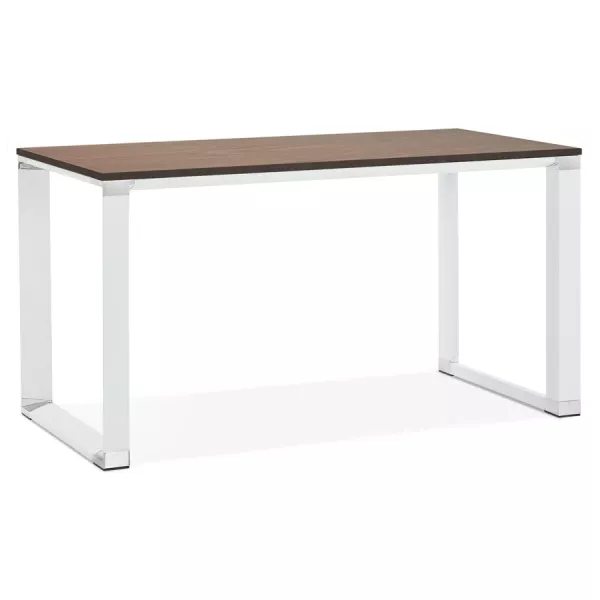 Bureau droit design en bois pieds blancs BOUNY (140x70 cm) (noyer)