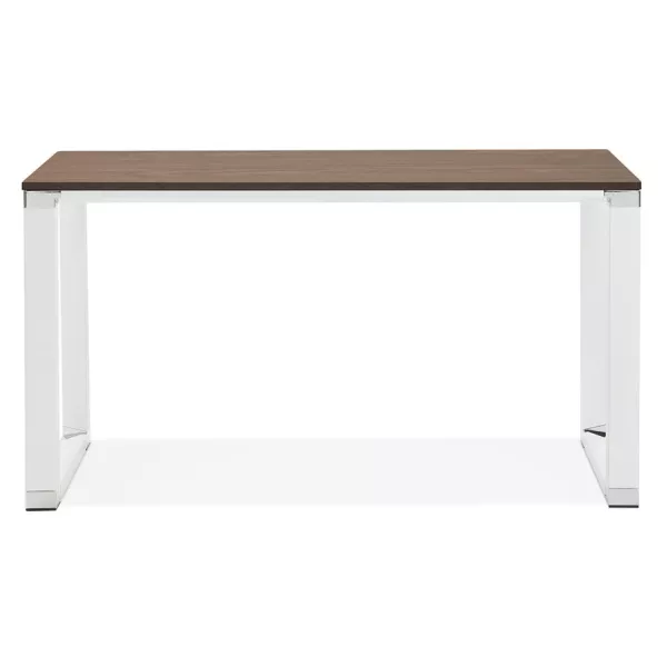 Bureau droit design en bois pieds blancs BOUNY (140x70 cm) (noyer)