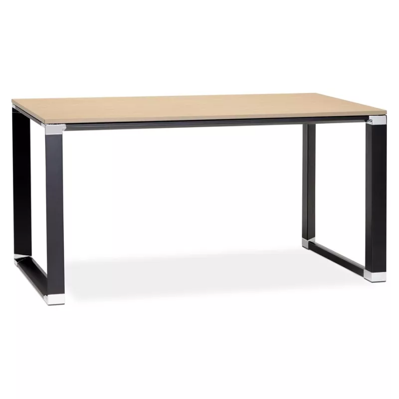 Bureau droit design en bois pieds noirs BOUNY (140x70 cm) (naturel)