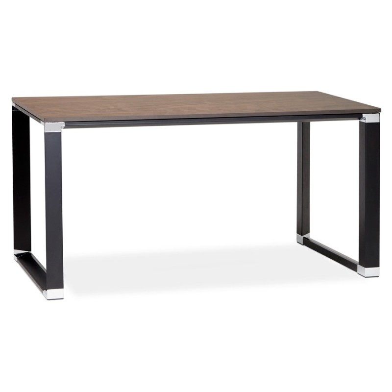 Bureau droit design en bois pieds noirs BOUNY (140x70 cm) (noyer)