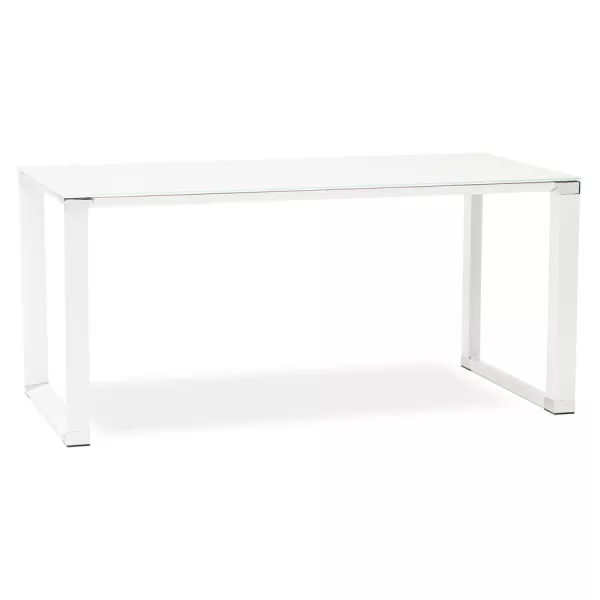 Bureau droit design en verre trempé pieds blancs BOIN (140x70 cm) (blanc)