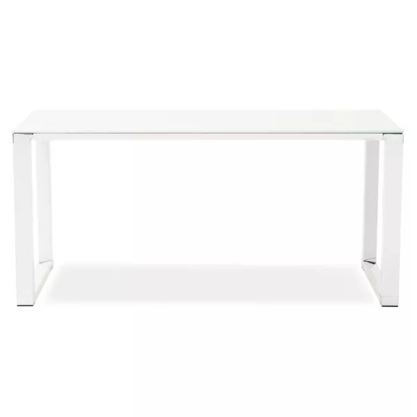 Bureau droit design en verre trempé pieds blancs BOIN (140x70 cm) (blanc)