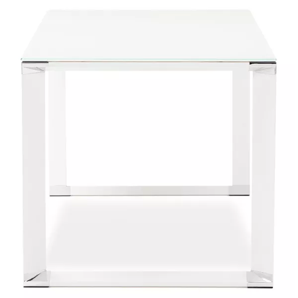 Bureau droit design en verre trempé pieds blancs BOIN (140x70 cm) (blanc)