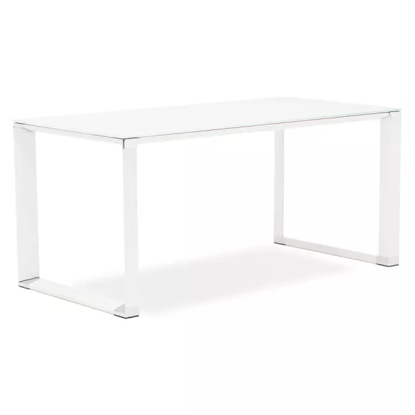 Bureau droit design en verre trempé pieds blancs BOIN (140x70 cm) (blanc)