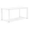 Bureau droit design en verre trempé pieds blancs BOIN (140x70 cm) (blanc)