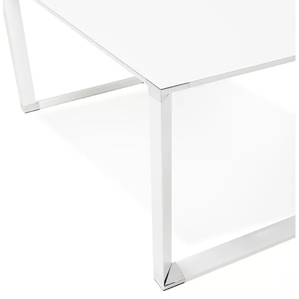 Bureau droit design en verre trempé pieds blancs BOIN (140x70 cm) (blanc)