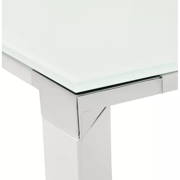 Bureau droit design en verre trempé pieds blancs BOIN (140x70 cm) (blanc)