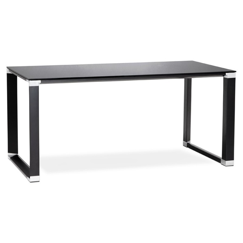 Bureau droit design en verre trempé pieds noirs BOIN (140x70 cm) (noir)