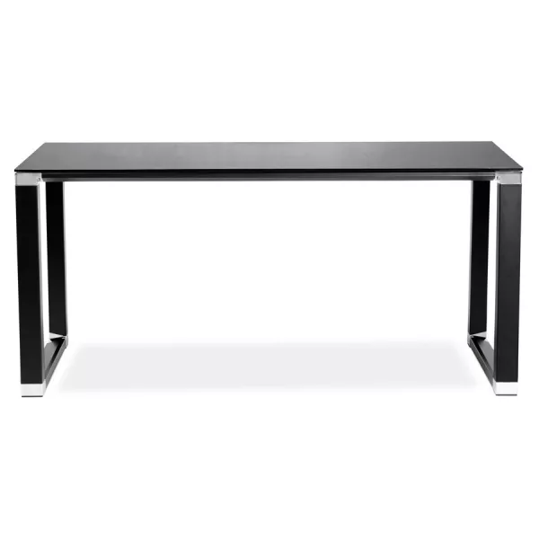 Bureau droit design en verre trempé pieds noirs BOIN (140x70 cm) (noir)