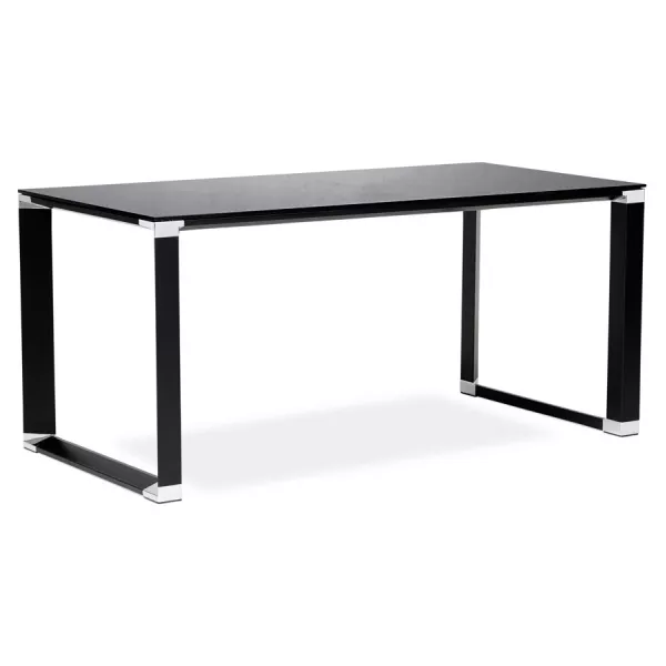 Bureau droit design en verre trempé pieds noirs BOIN (140x70 cm) (noir)