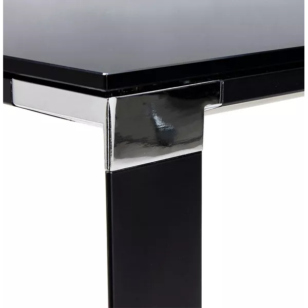 Bureau droit design en verre trempé pieds noirs BOIN (140x70 cm) (noir)