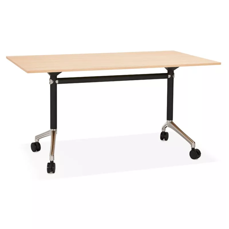 Table pliante en bois pieds noirs SAYA (140x70 cm) (finition naturelle)