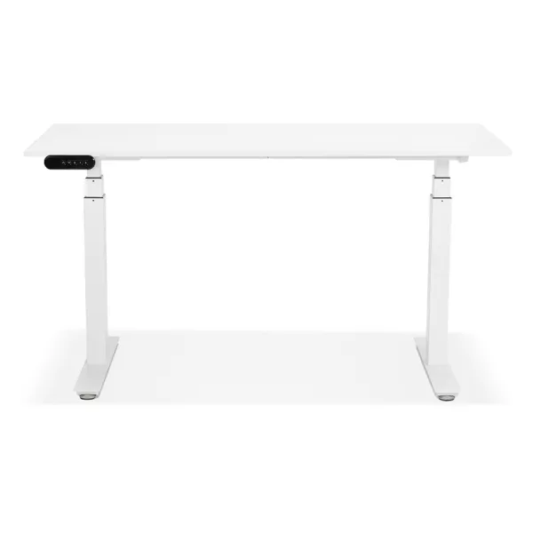 Bureau assis debout électrique en bois pieds blancs KESSY (140x70 cm) (blanc)