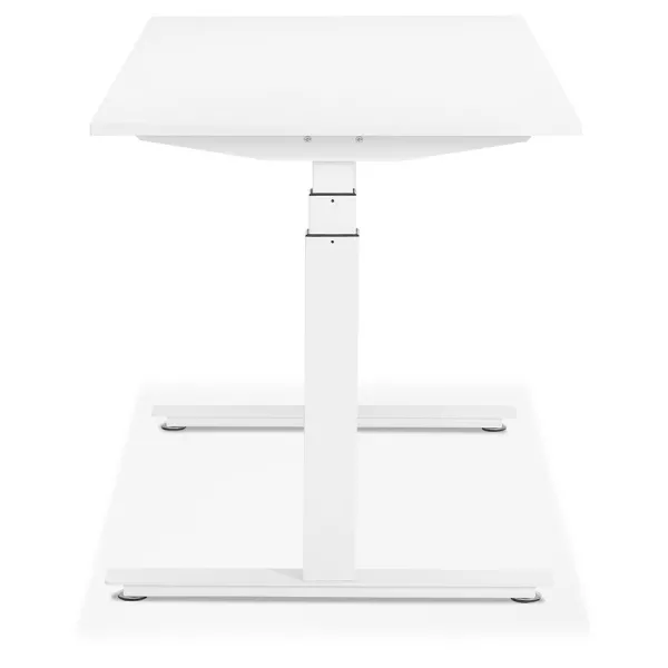 Bureau assis debout électrique en bois pieds blancs KESSY (140x70 cm) (blanc)