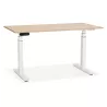 Bureau assis debout électrique en bois pieds blancs KESSY (140x70 cm) (finition naturelle)