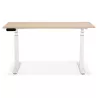 Bureau assis debout électrique en bois pieds blancs KESSY (140x70 cm) (finition naturelle)