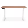 Bureau assis debout électrique en bois pieds blancs KESSY (140x70 cm) (finition noyer)