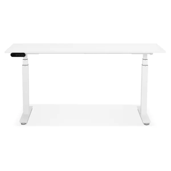 Bureau assis debout électrique en bois pieds blancs KESSY (160x80 cm) (blanc)