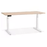 Bureau assis debout électrique en bois pieds blancs KESSY (160x80 cm) (finition naturelle)