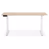 Bureau assis debout électrique en bois pieds blancs KESSY (160x80 cm) (finition naturelle)