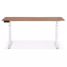 Bureau assis debout électrique en bois pieds blancs KESSY (160x80 cm) (finition noyer)