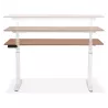 Bureau assis debout électrique en bois pieds blancs KESSY (160x80 cm) (finition noyer)