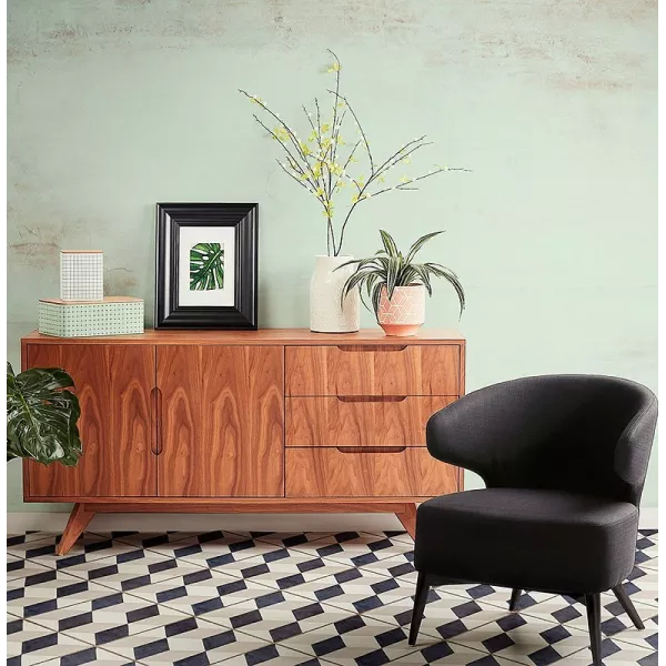 Buffet enfilade design 2 porte 3 cassetti in legno MELINA (nero) associarsi a Credenza in rattan per uno stile naturale