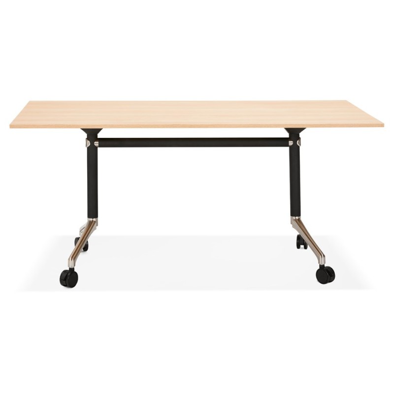 Table pliante sur roulettes en bois pieds noirs SAYA (160x80 cm) (finition naturelle)