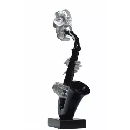 SAXOPHONE design decorative sculpture statue in resin H64 cm (black, silver)