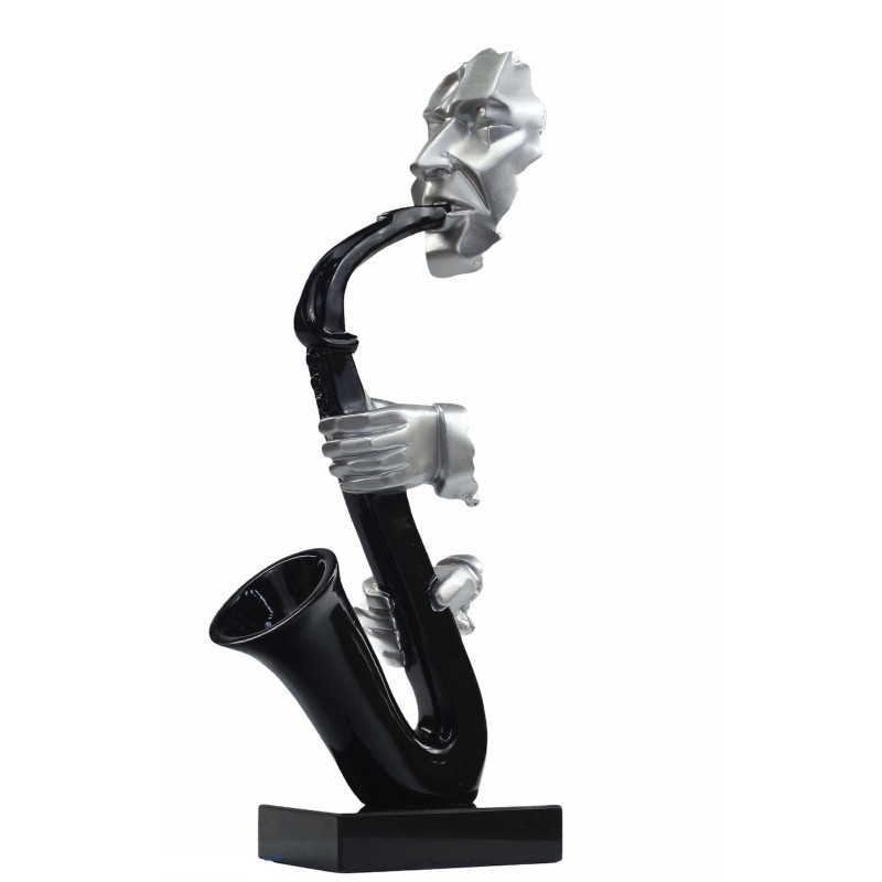 SAXOPHONE design decorative sculpture statue in resin H64 cm (black, silver)