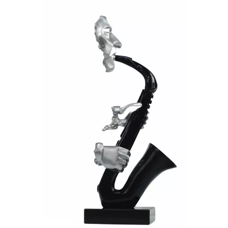 SAXOPHONE design decorative sculpture statue in resin H64 cm (black, silver)