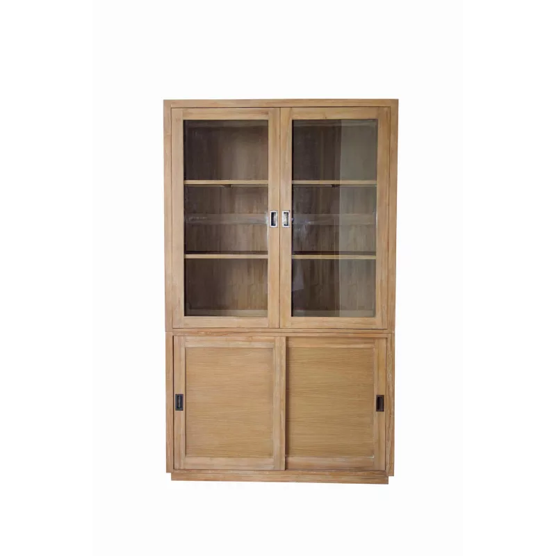 Maeva Massiv Teaker (120x200 cm) (natürlich) mit assoziieren Argentier Vitrine, Rattan-Bücherregal für einen natürlichen Stil