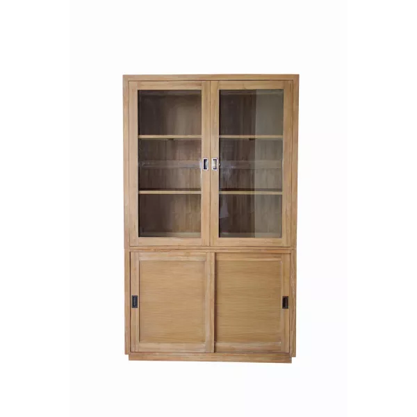 Maeva Massiv Teaker (120x200 cm) (natürlich) mit assoziieren Argentier Vitrine, Rattan-Bücherregal für einen natürlichen Stil