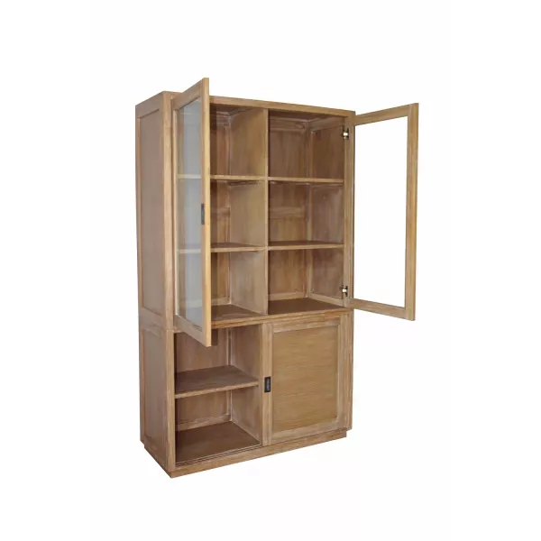 Maeva Massiv Teaker (120x200 cm) (natürlich) mit assoziieren Vintage-Bibliothekskommode mit Besteck-Schaufenster für einen Retro