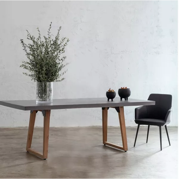 Table à manger design pieds teck massif OXANA (200 cm) (gris)