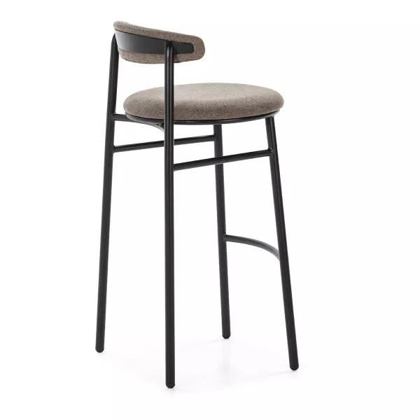 Tabouret de bar rétro 44x46x94 Métal Noir Toile Gris à associer à Tabourets De Cuisine Fonctionnelles Et Stylées