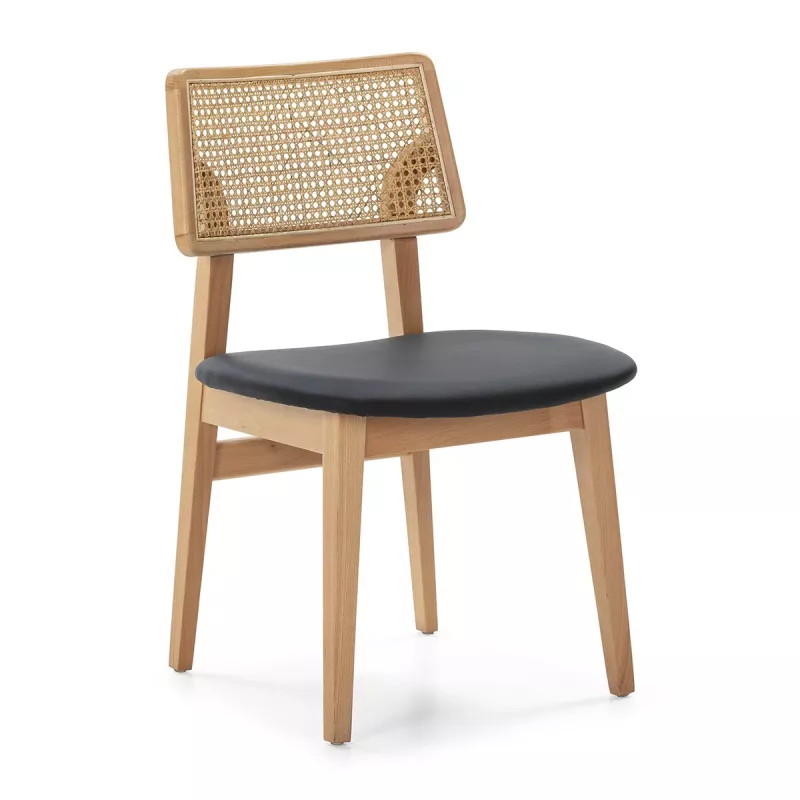 Chair 52X54X80 Wood Natural P.Leather Black Rattan Natural to associate with Contemporary Leather Chairs