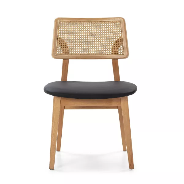 Chair 52X54X80 Wood Natural P.Leather Black Rattan Natural to associate with Vintage Chairs For A Retro Touch