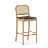 Tabouret snack 43x47x97 Bois Naturel Cuir synthétique Noir Rotin Naturel