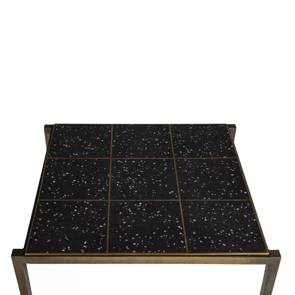 Table basse 65x59x41 Fer Doré Antique Époxi Terrazzo Noir