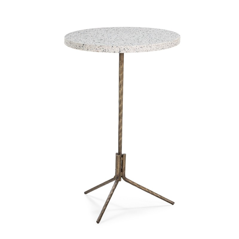 Table d'appoint, bout de canapé 44x44x67 Fer Doré Antique Époxi Terrazzo Blanc