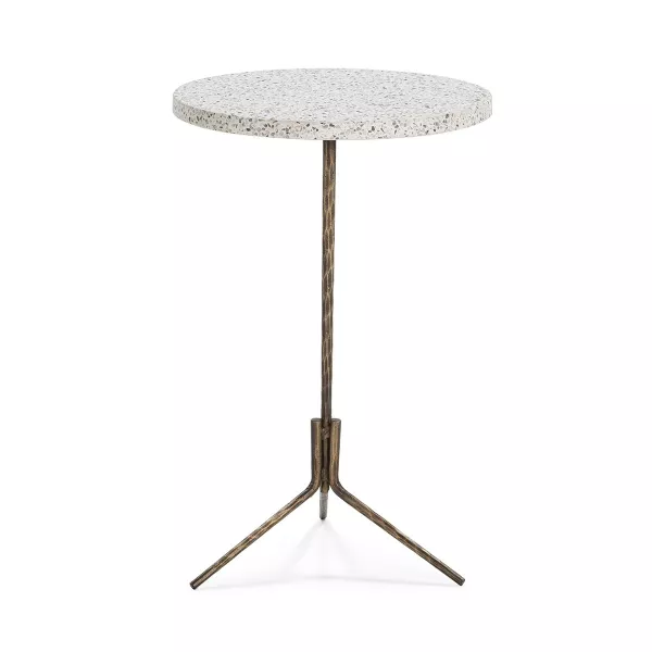 Table d'appoint, bout de canapé 44x44x67 Fer Doré Antique Époxi Terrazzo Blanc