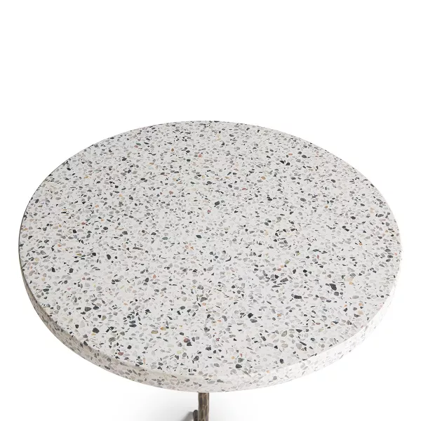 Table d'appoint, bout de canapé 44x44x67 Fer Doré Antique Époxi Terrazzo Blanc