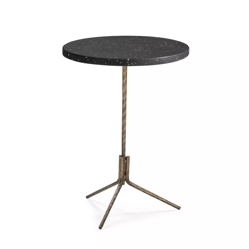 Table d'appoint, bout de canapé 44x44x67 Fer Doré Antique Époxi Terrazzo Noir