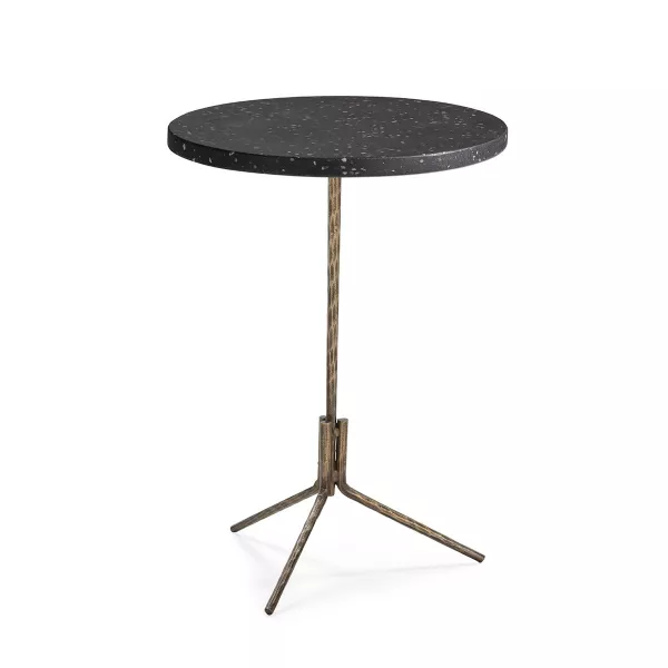 Table d'appoint, bout de canapé 44x44x67 Fer Doré Antique Époxi Terrazzo Noir