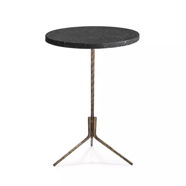 Table d'appoint, bout de canapé 44x44x67 Fer Doré Antique Époxi Terrazzo Noir