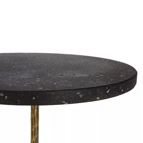 Table d'appoint, bout de canapé 44x44x67 Fer Doré Antique Époxi Terrazzo Noir