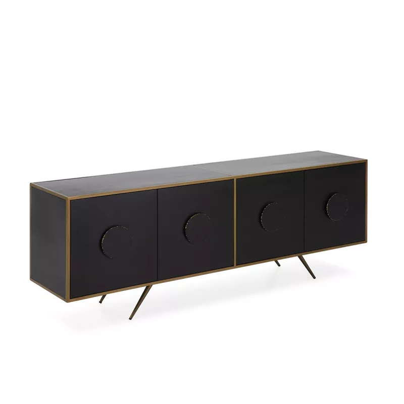 Anrichte 4 Türen 183X41X66 Metall Schwarz/Golden mit assoziieren Sideboard-Buffet-Aufbewahrungseinheit, gepolstert für optimalen