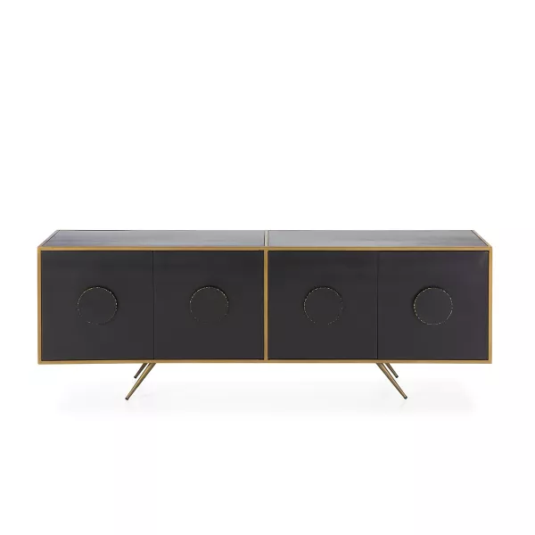 Anrichte 4 Türen 183X41X66 Metall Schwarz/Golden mit assoziieren Sideboard-Buffet-Aufbewahrungseinheit, gepolstert für optimalen