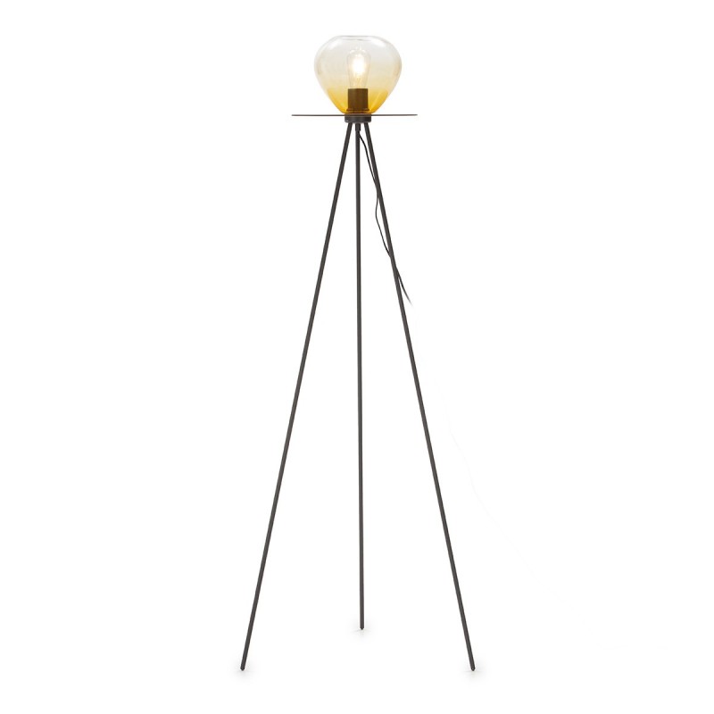 Lampadaire 60x60x160 Métal Noir Verre Ambre